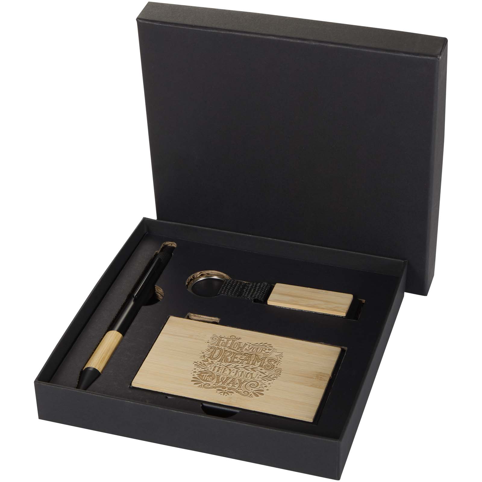 Penna a sfera Minka in alluminio riciclato RCS, portachiavi e portacarte RFID set regalo