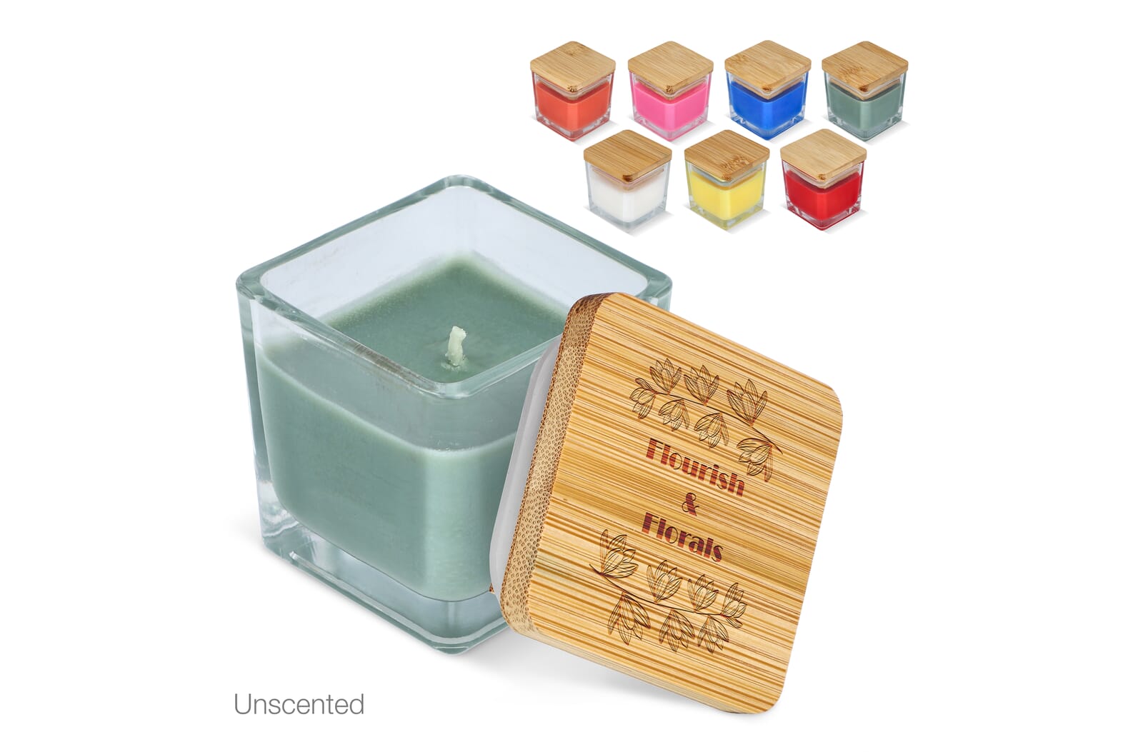 Candela vegetale Chakra personalizzata in barattolo di vetro, coperchio in bambù stampato con logo
