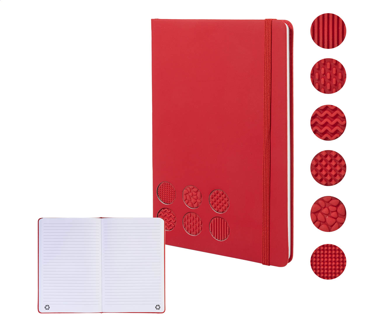 Quaderno antistress Senspuk A5 in similpelle PU riciclata con logo stampato con logo
