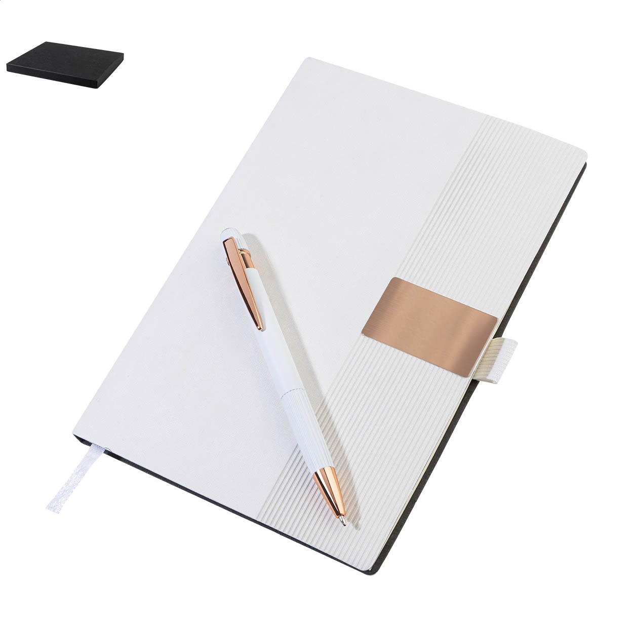 Set quaderno Rozzet con quaderno A5 in PU riciclato e penna con logo