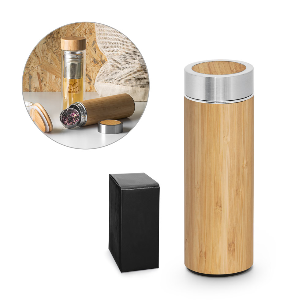 Bottiglia termica in bambù e acciaio inossidabile con doppio corpo sottovuoto e infusore per tè - Arcidosso