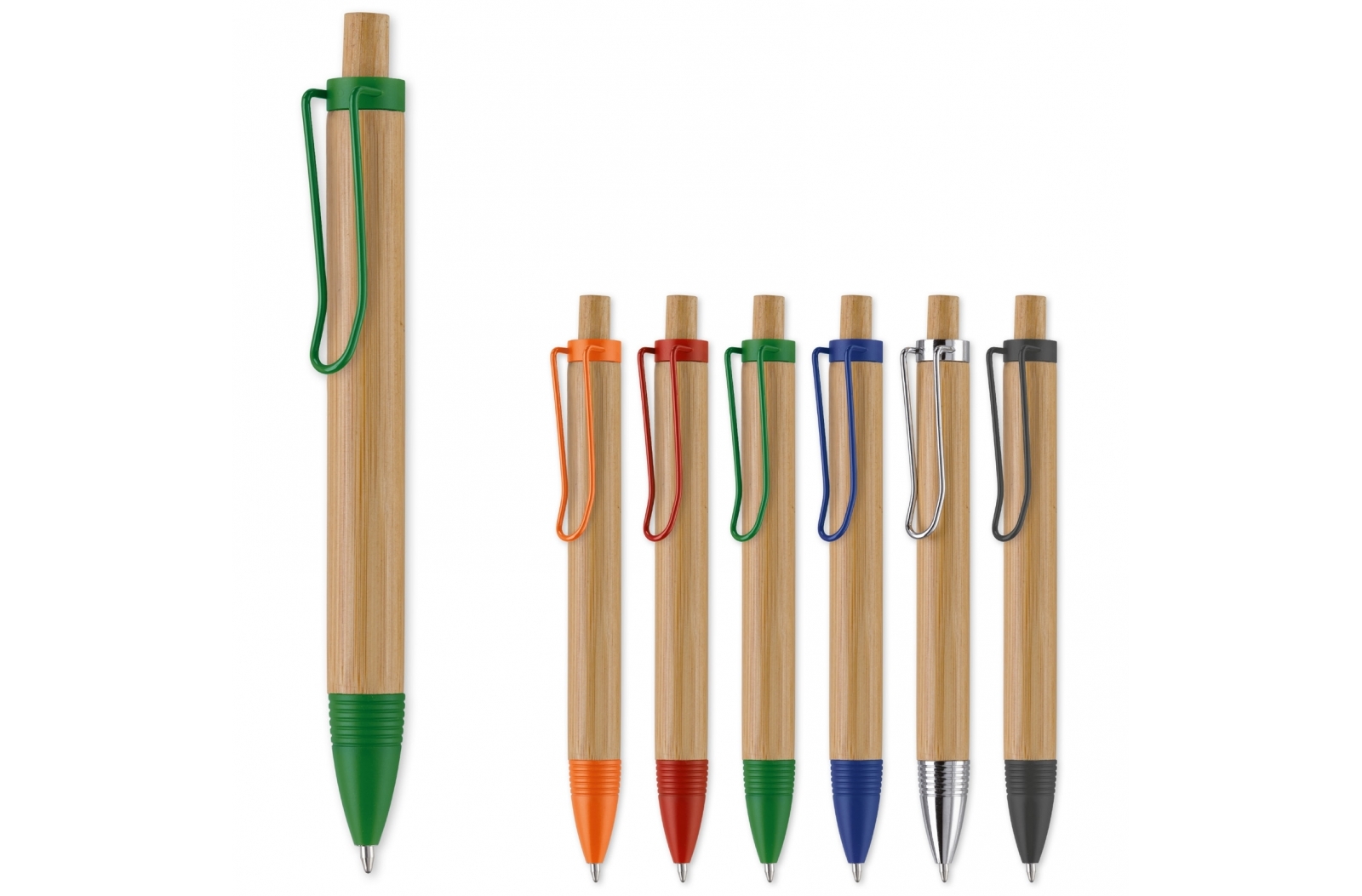 Penna a sfera in bambù con clip metallica colorata e parti in plastica - Pizzighettone