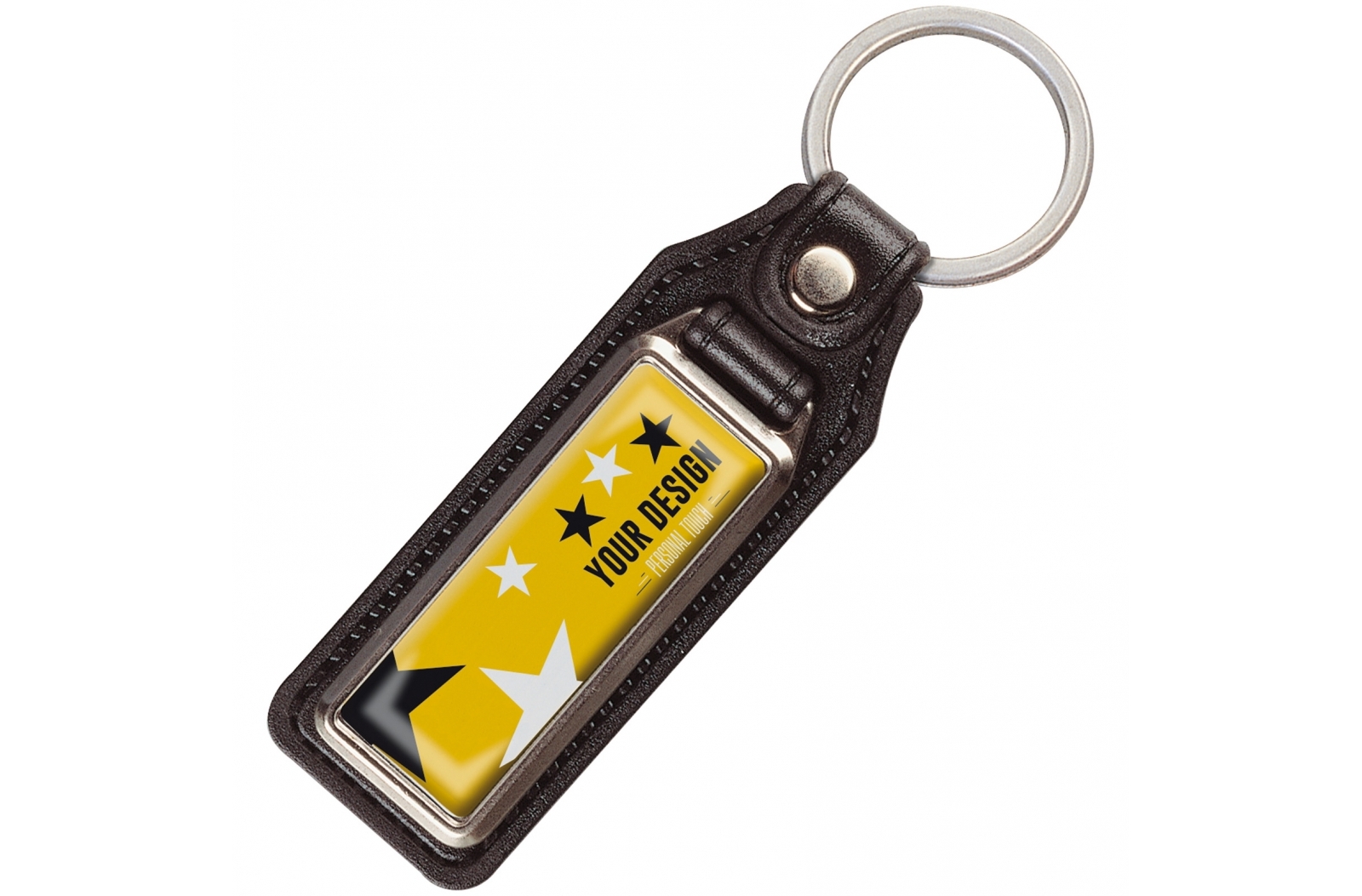 Portachiavi rettangolare in metallo con etichetta in pelle - Capolona