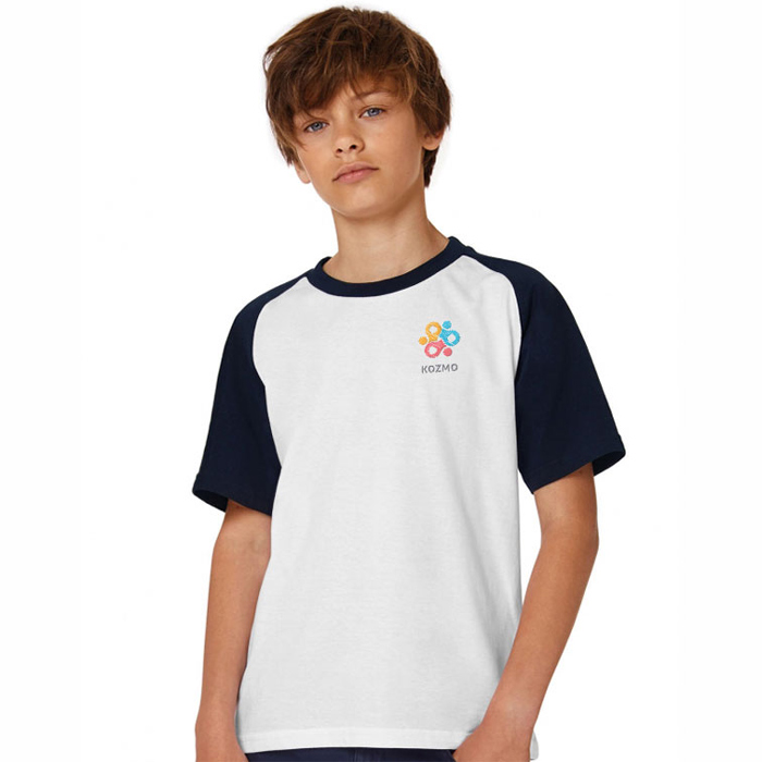 T-shirt bicolore ricamata da bambino con scollo rotondo e maniche corte 185 gr - Farkas