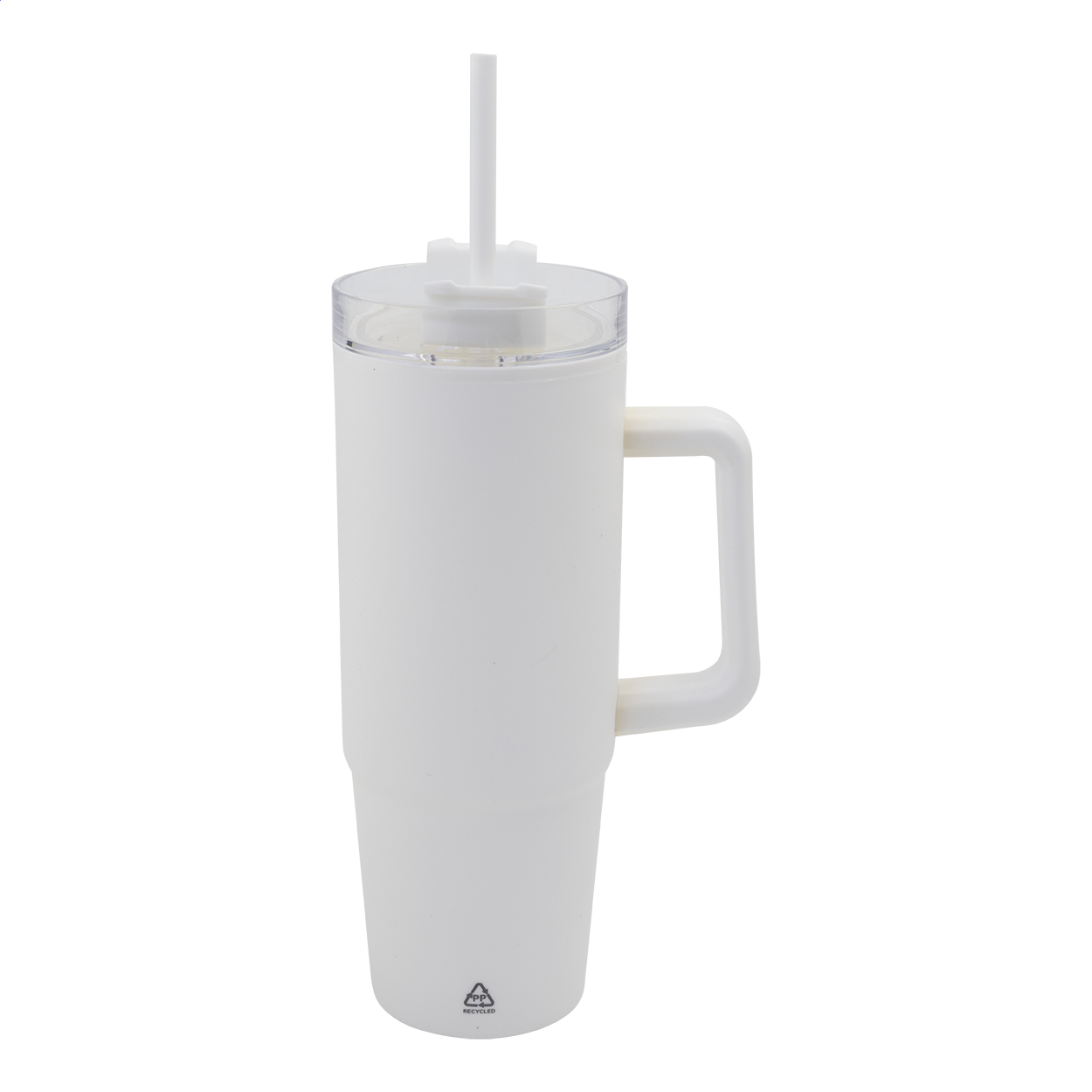 Tazza termica Renley in PP riciclato con cannuccia, 900 ml, con il tuo logo