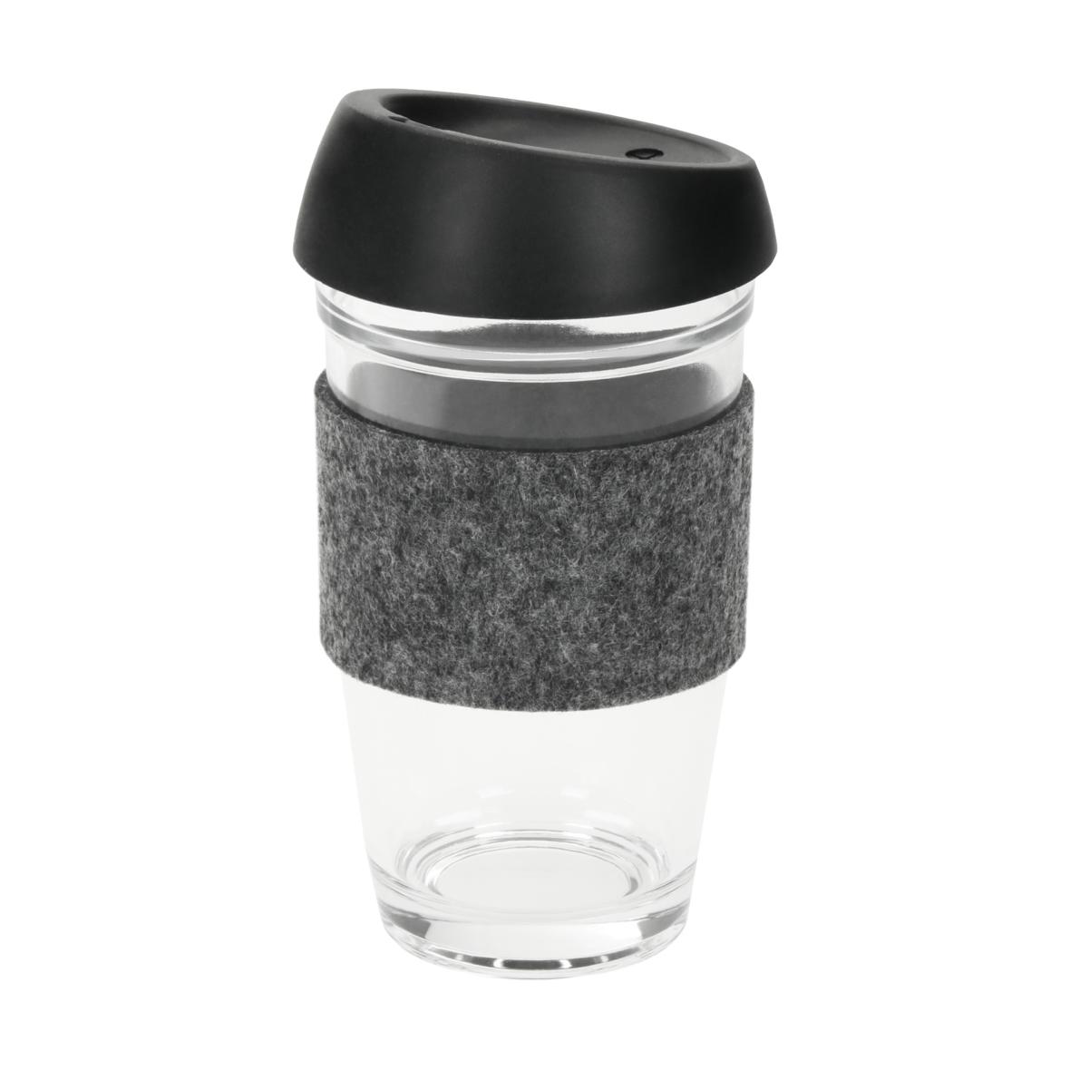 Tazza da caffè in vetro borosilicato con coperchio in silicone e manicotto in feltro - Maccastorna