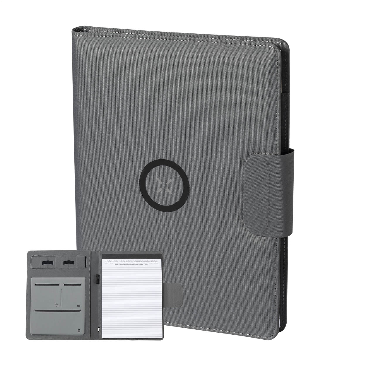 Portablocco Gredox A4 in RPET con caricatore wireless e powerbank stampato con logo