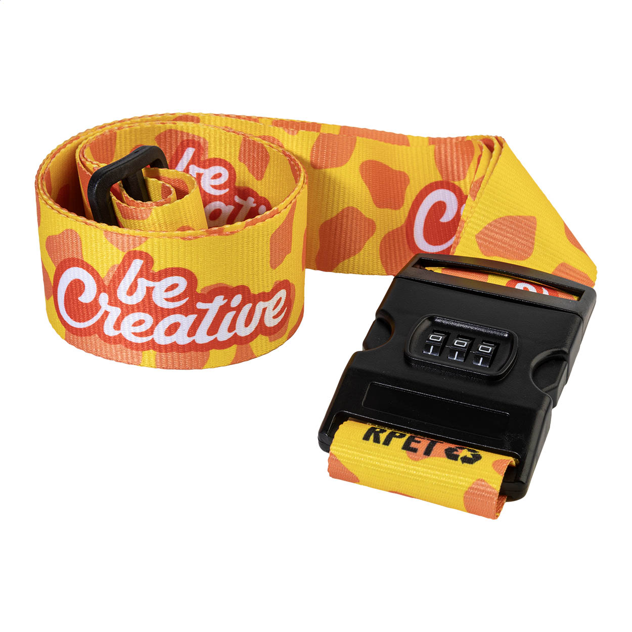 Cinghia per valigia SuboStrap Lock XL su misura in RPET extra lunga con lucchetto stampato con logo