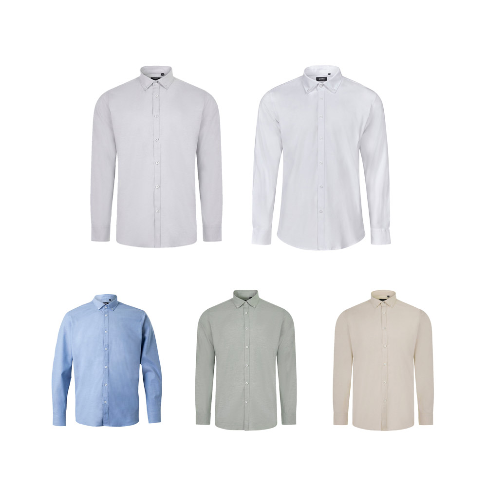 VL PRITHVI MAN. Camicia Oxford da uomo (180 g/m²) di cotone (50%), poliestere (45%) e elastan (5%)