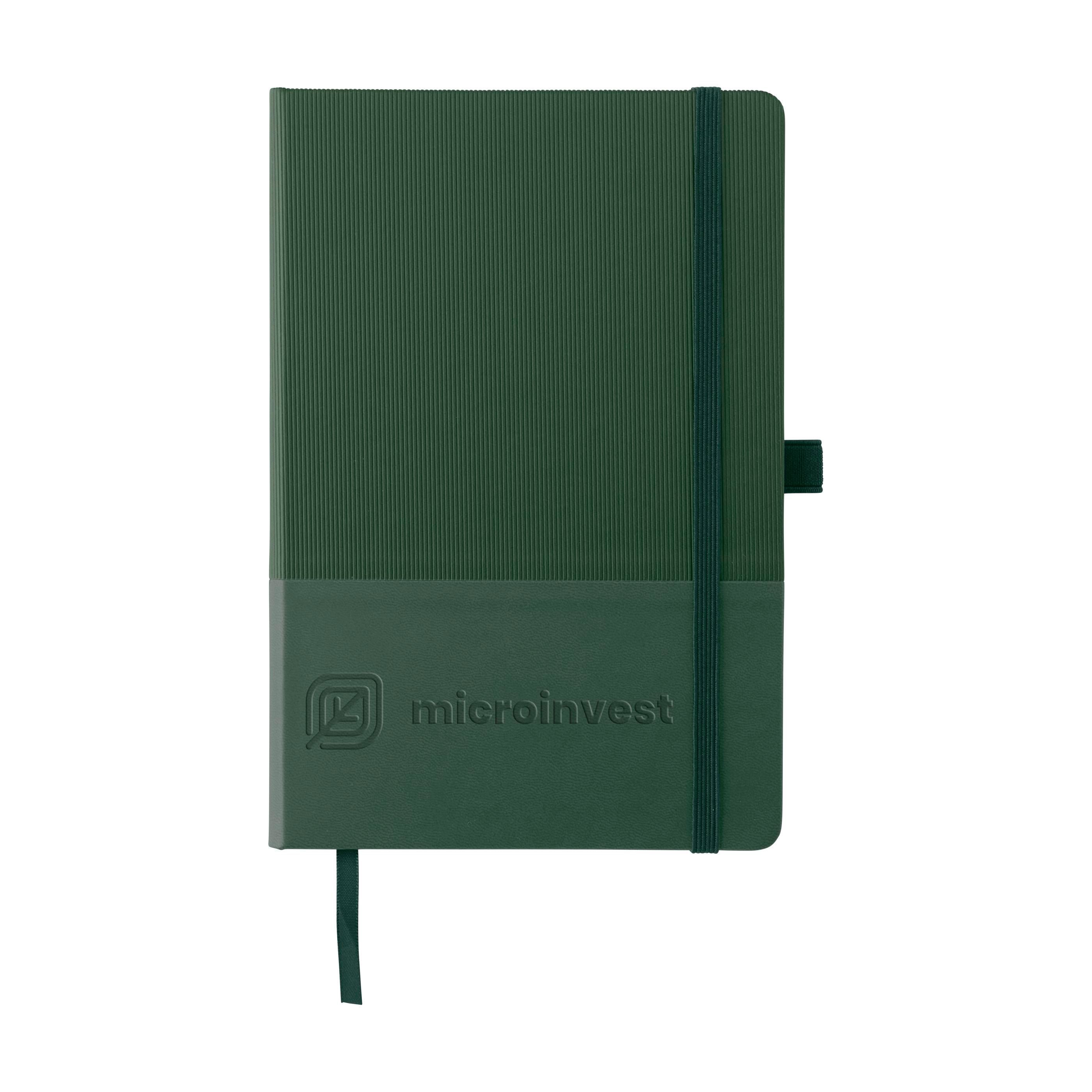 Quaderno A5 Groovy con copertina rigata in PU e carta FSC Mix, logo stampato con logo