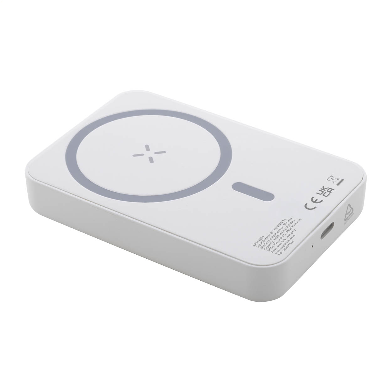 Power bank magnetico Rabobank Mag in ABS riciclato con caricatore 5W stampato con logo