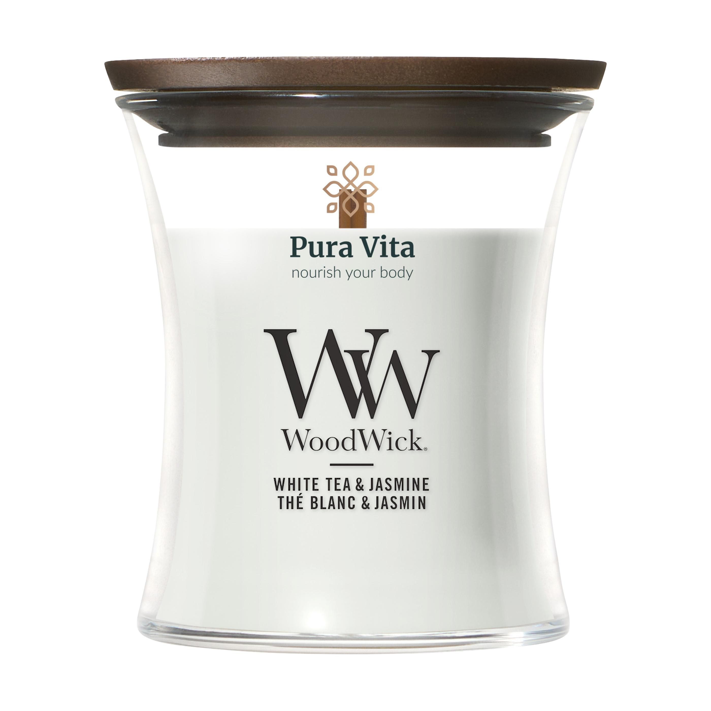 Candela profumata WoodWick Tè Bianco & Gelsomino Mini