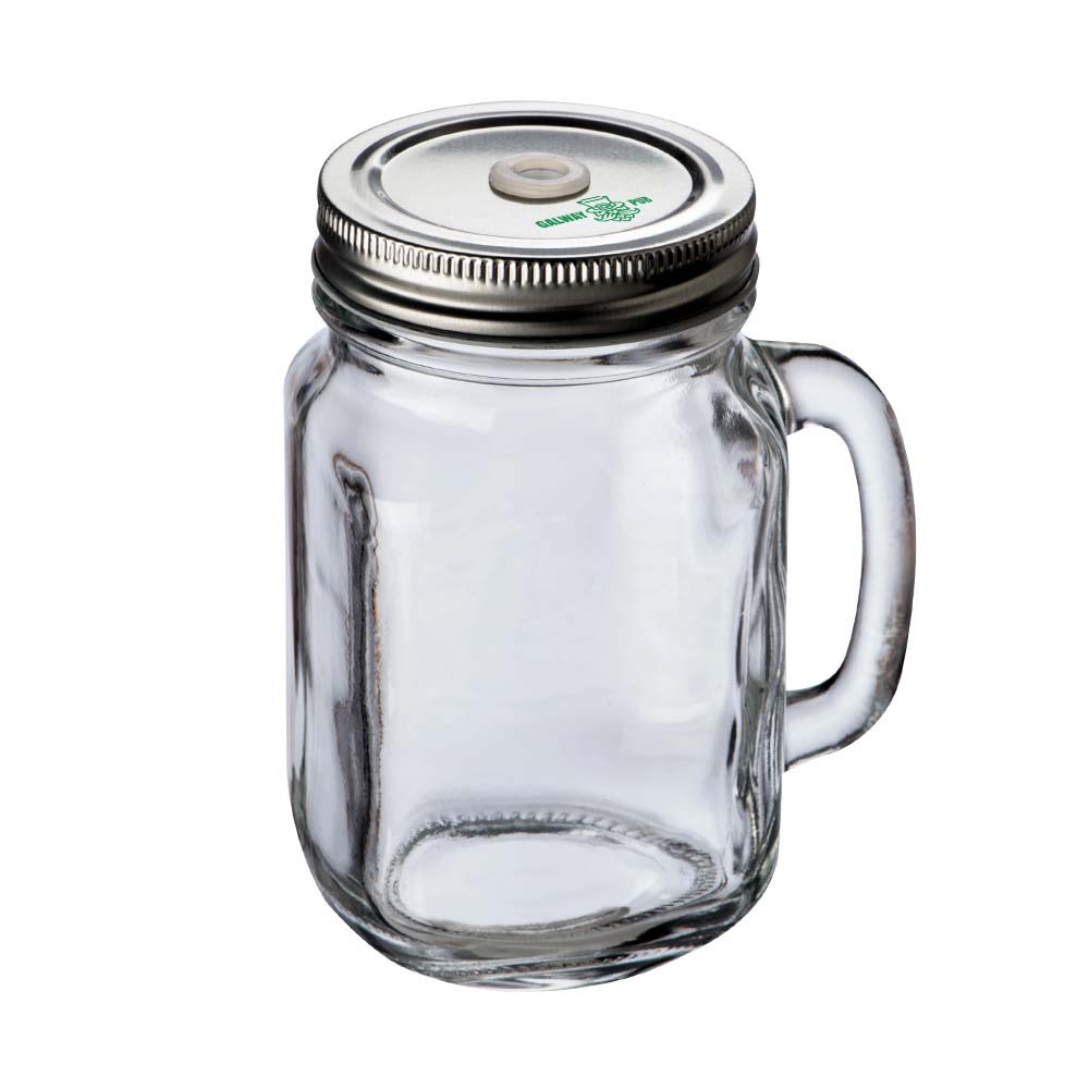 Caraffa in Vetro Inciso con Coperchio Avvitabile in Metallo e Foro per Cannucce 450ml - Tornolo