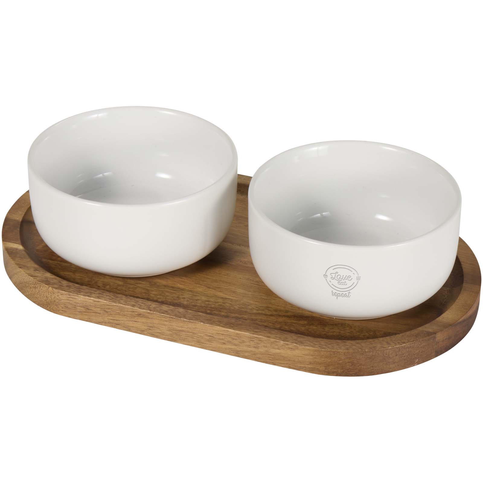 Set di Ciotole in Ceramica con Vassoio di Acacia - Crotta d’Adda stampato con logo