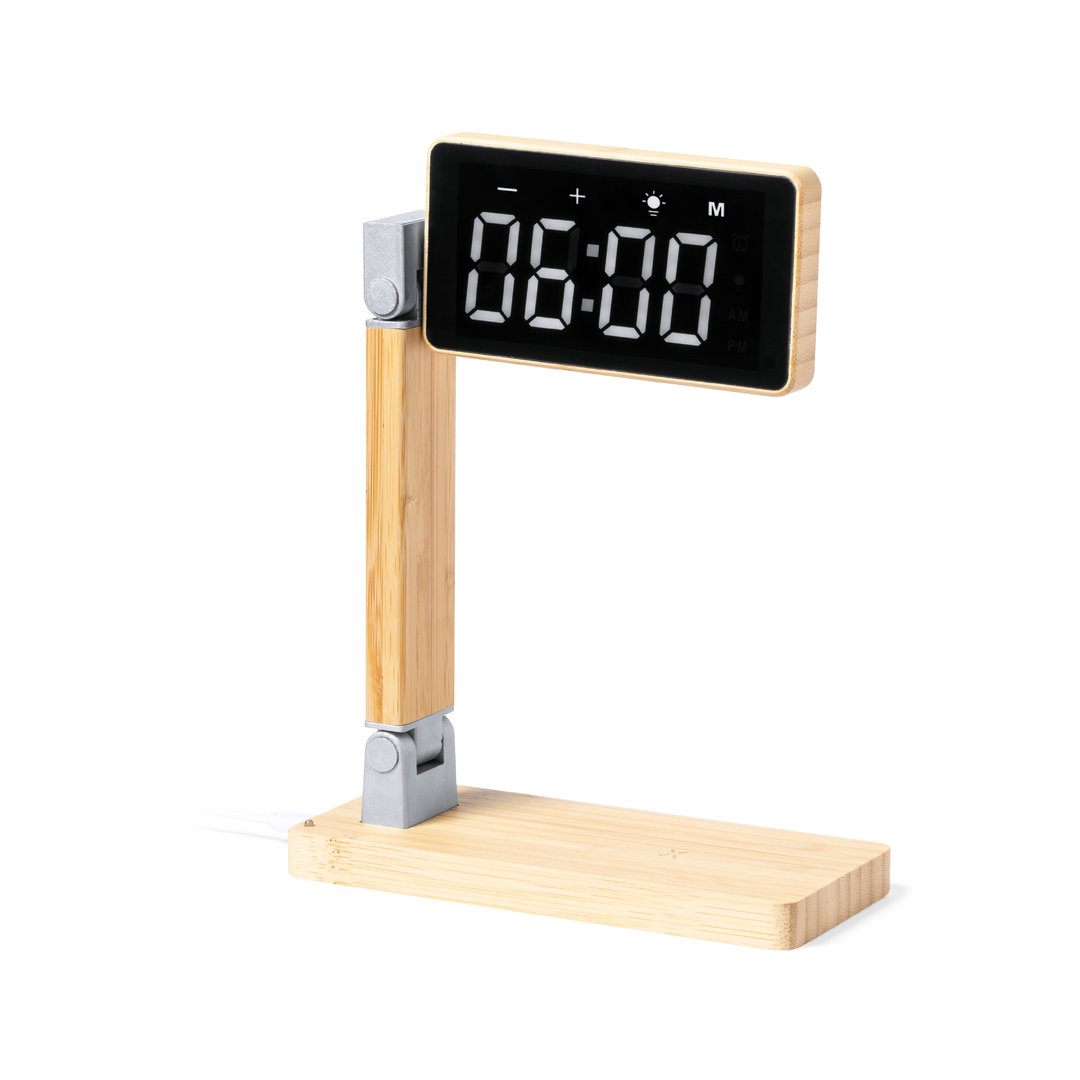 Orologio multifunzionale in bambù con caricatore wireless e lampada - Varzi