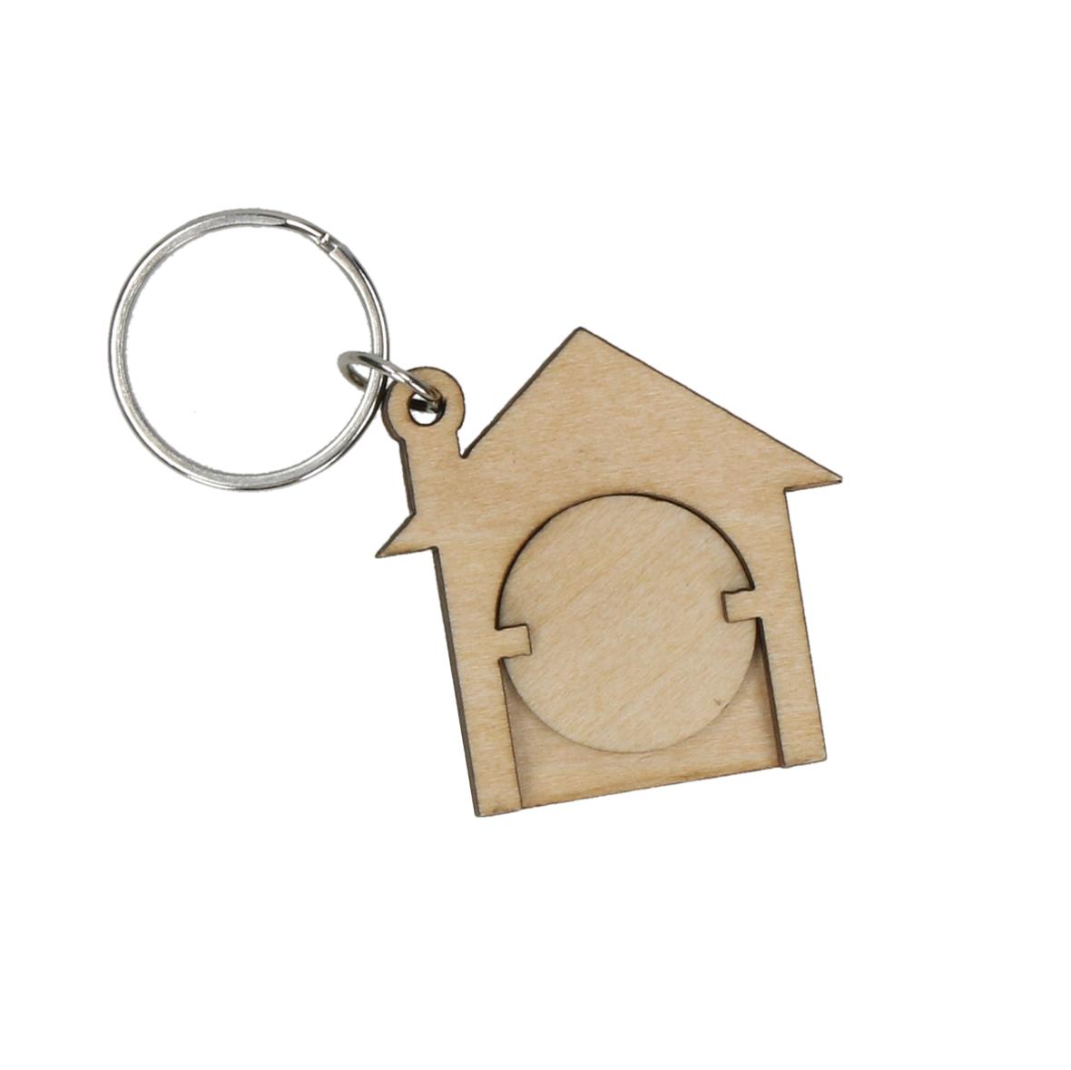 Portachiavi in legno a forma di casa con moneta per carrello della spesa - Zogno