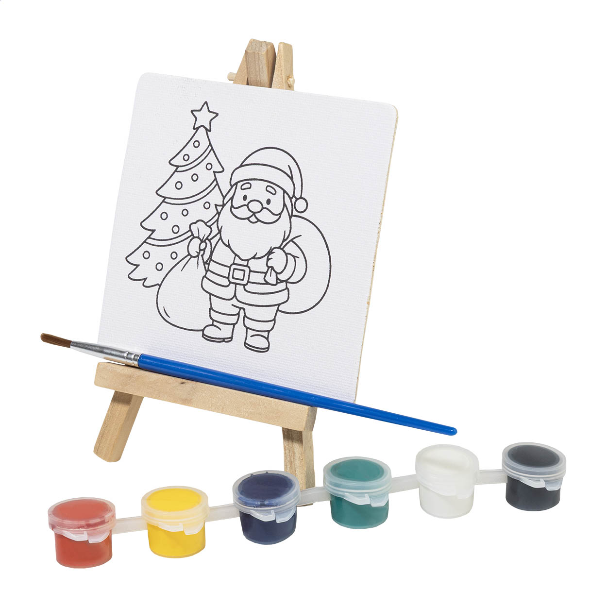 Set pittura natalizio Malajul con tela e cavalletto in legno, logo stampato con logo
