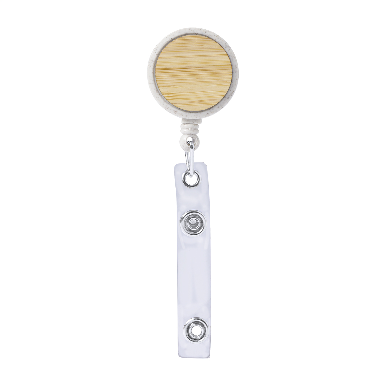 Portabadge Tracks in paglia di grano e bambù con avvolgicavo e logo stampato con logo