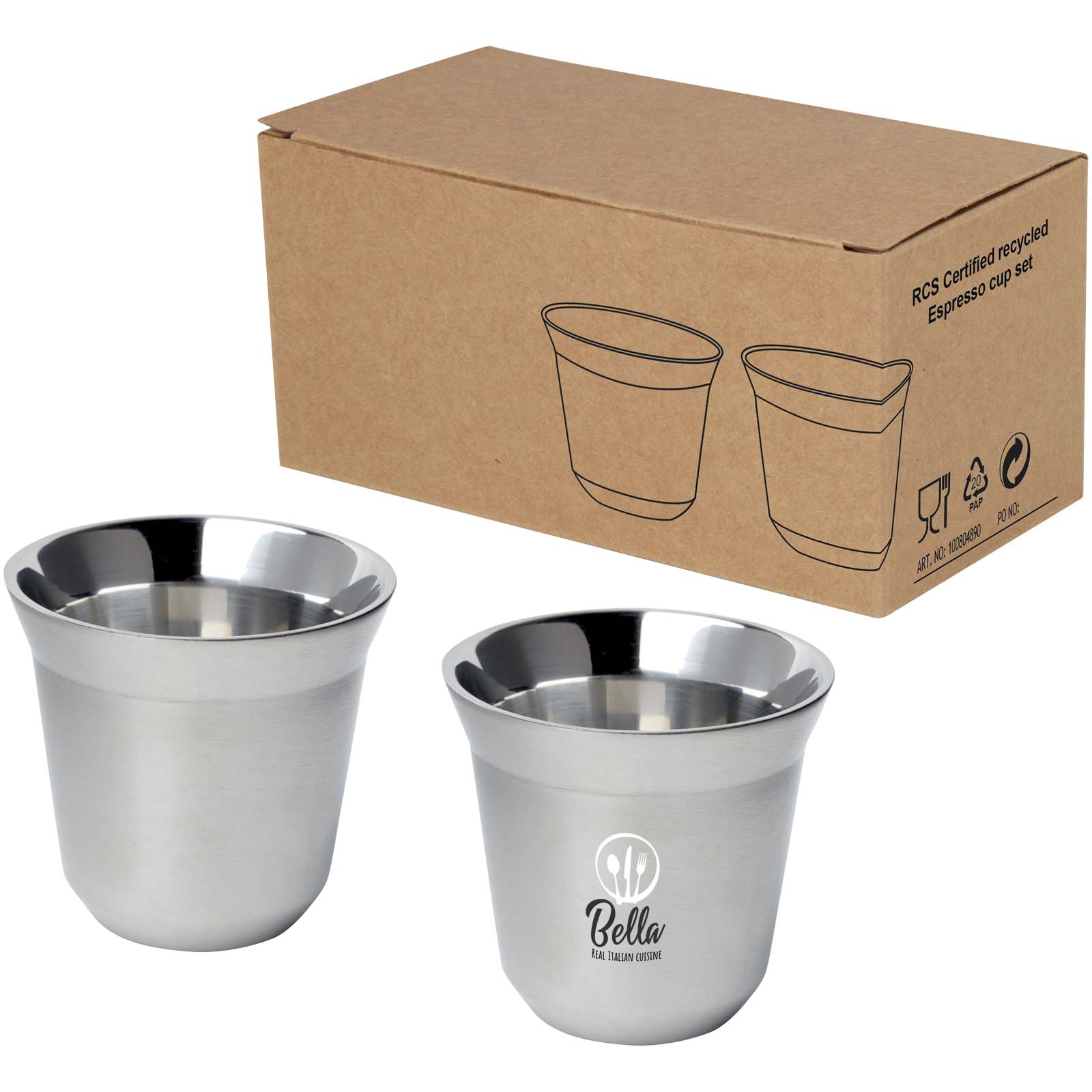Set di tazzine da espresso in acciaio inossidabile certificato RCS da 80 ml Duo
