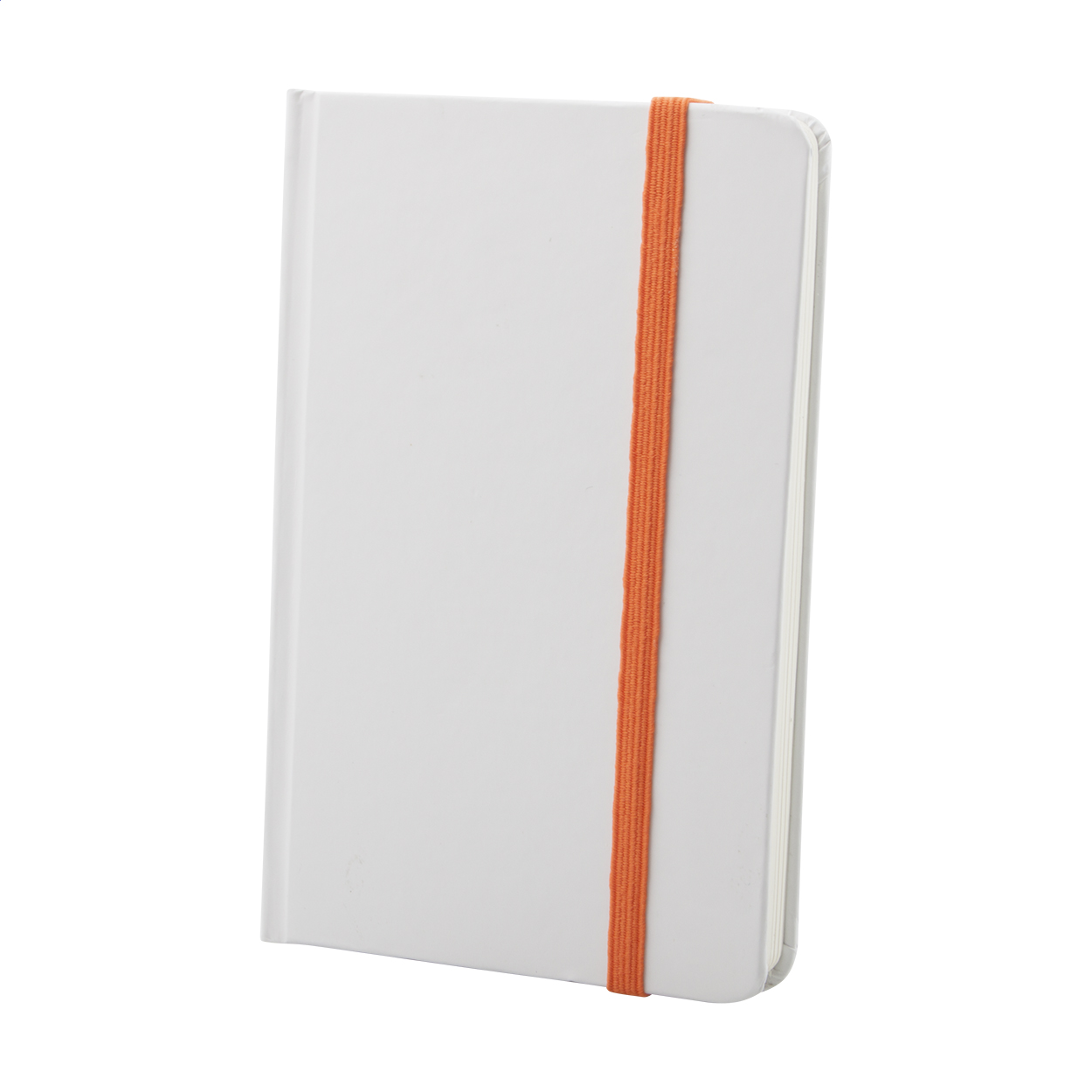 Taccuino A6 Pendula con copertina in cartoncino bianco ed elastico stampato con logo