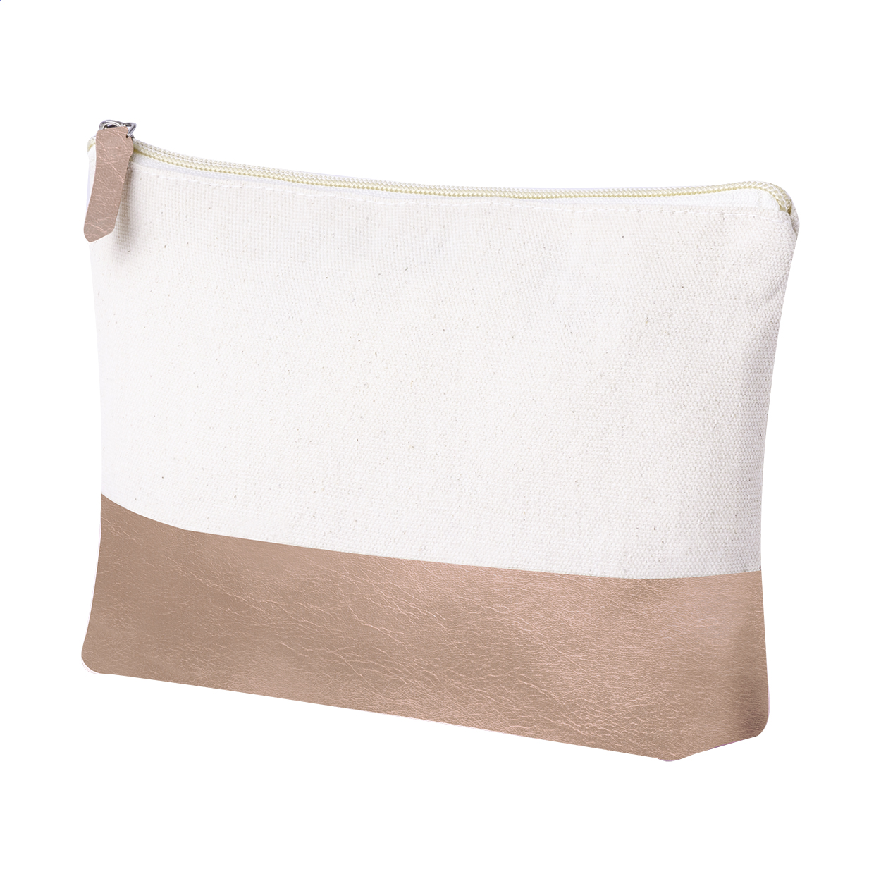 Pochette cosmetica Mekkox bicolore in cotone e PU metallizzato stampato con logo