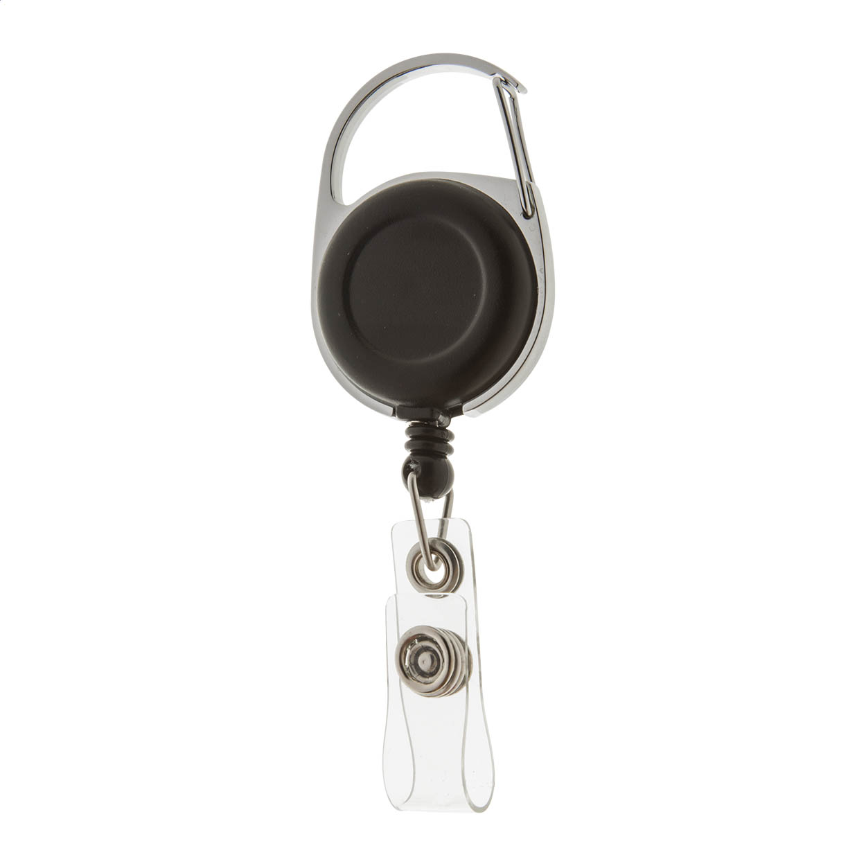 Porta badge Hooky personalizzato in metallo e plastica con cordino estensibile stampato con logo