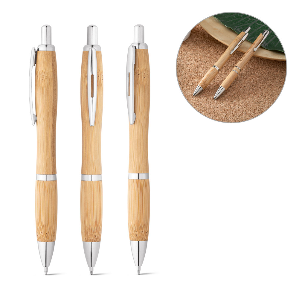 Penna a sfera in bambù con clip - Cervia