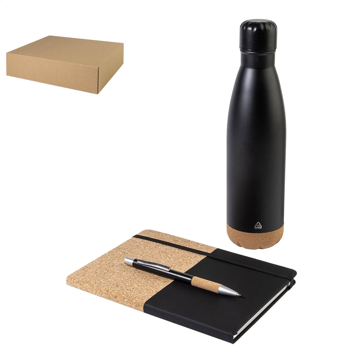 Set regalo Subtus con quaderno A5, borraccia termica 500 ml e penna stampato con logo