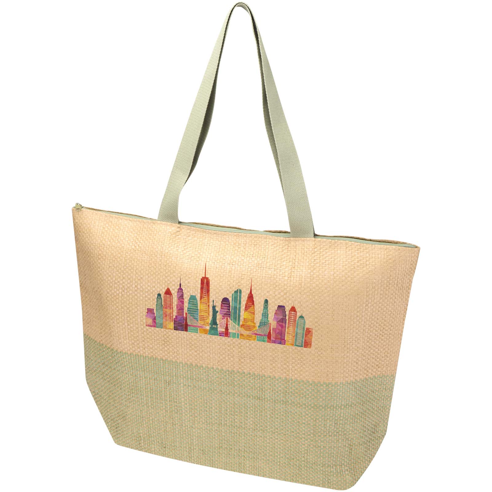 Borsa shopper grande Rhythm con zip 21 L in carta di paglia, logo stampato con logo
