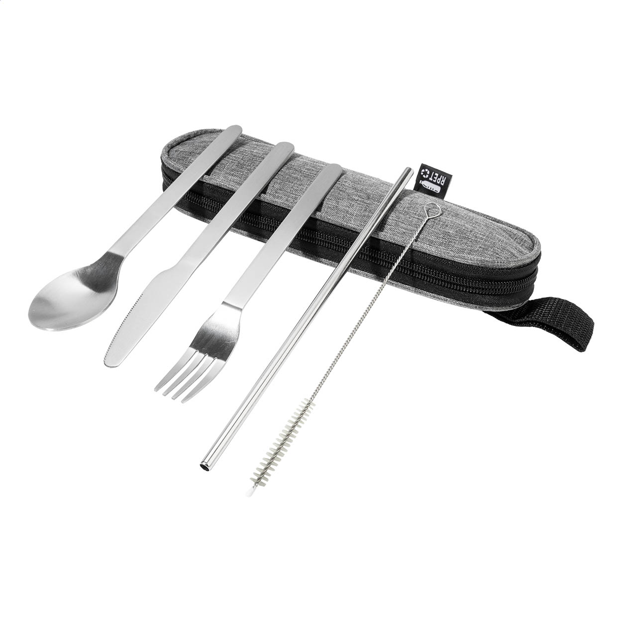 Set di posate Sullery 5 pezzi in acciaio inox in astuccio RPET stampato con logo