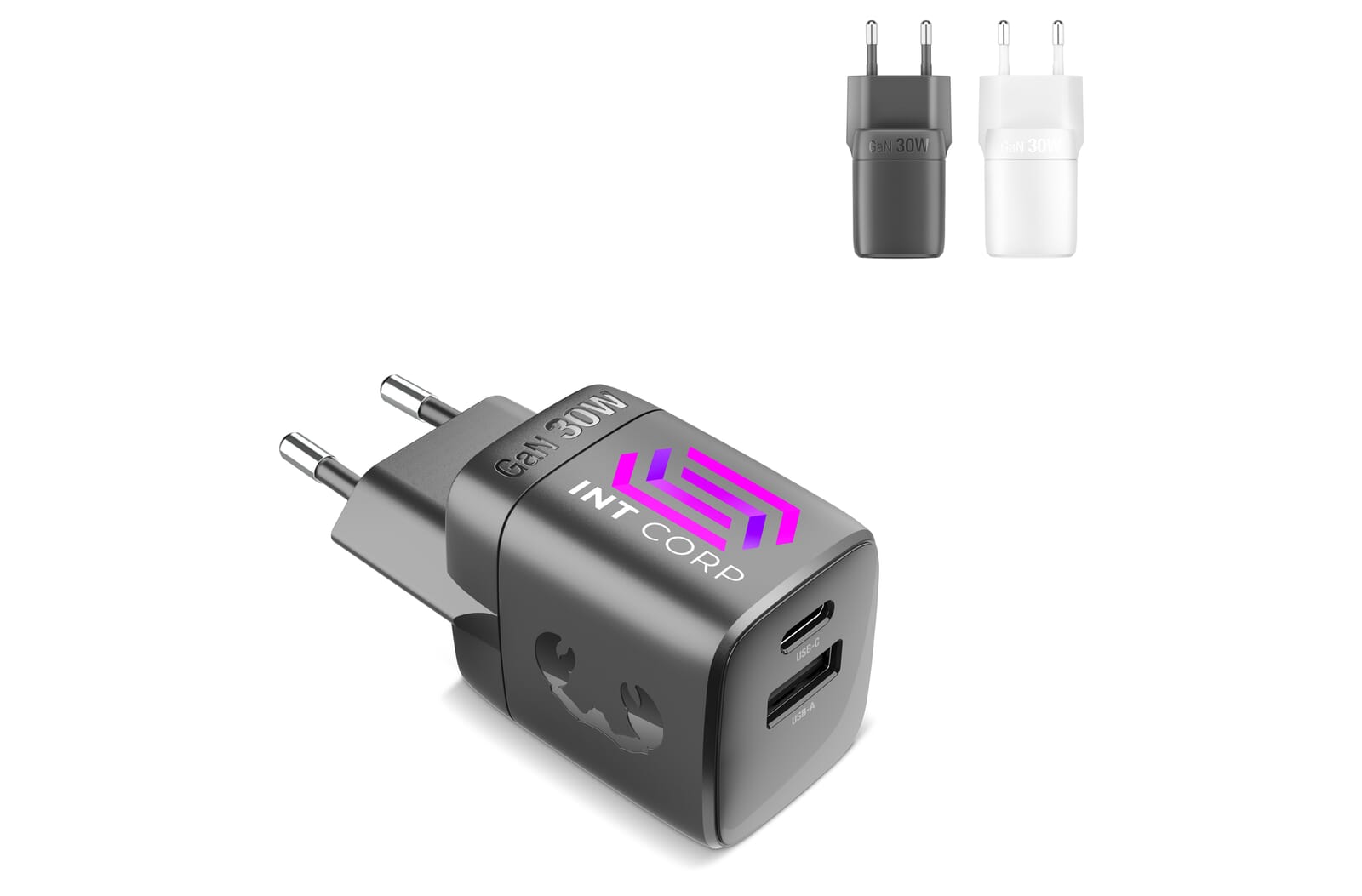 Caricatore Veloce 30W GaN USB-C & USB-A - Chiuro stampato con logo