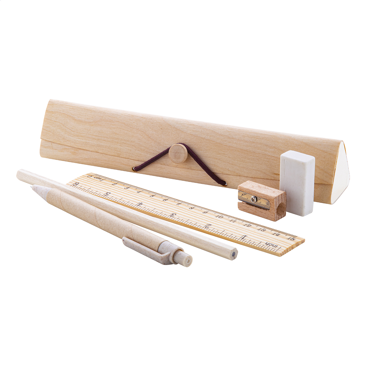 Set cancelleria Outline 5 pezzi in astuccio di legno con logo stampato con logo