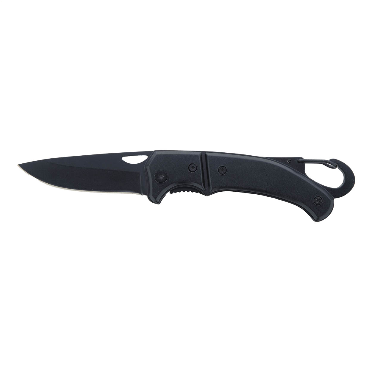 Coltello tascabile Angus nero in acciaio e alluminio con moschettone
