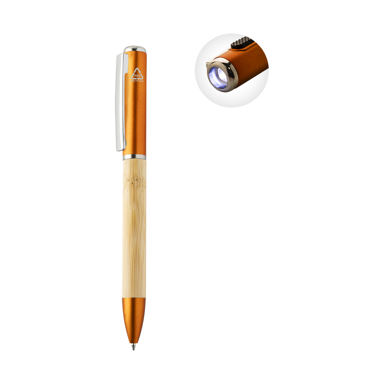 Penna a sfera Penboo in bambù e ABS riciclato con torcia LED e logo