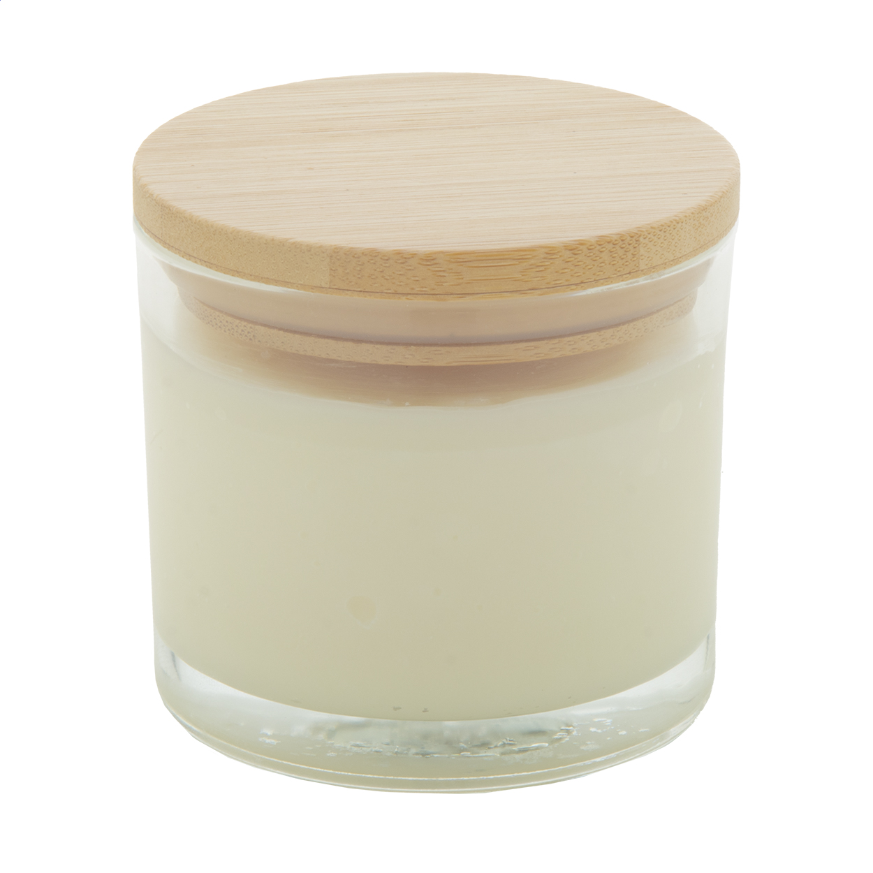 Candela Mihama personalizzata alla vaniglia in cera vegetale, 95 g, vetro e bambù stampato con logo