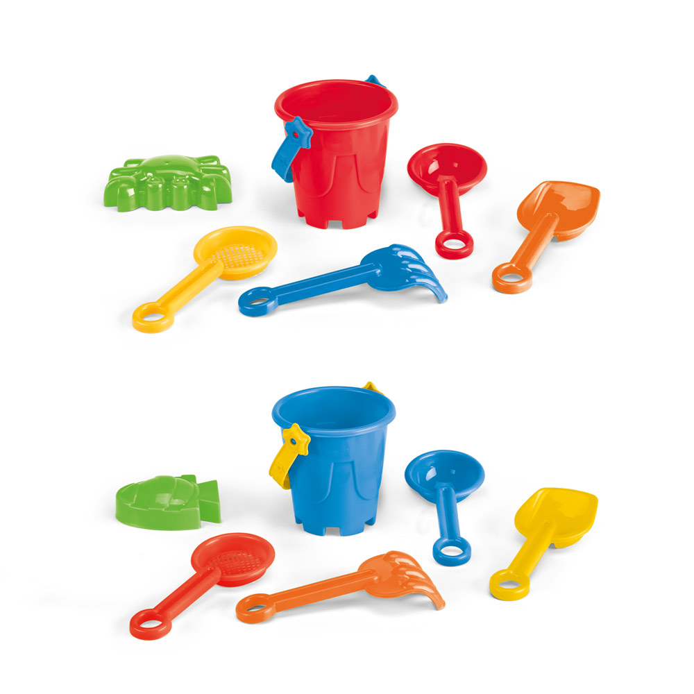 VALLARTA. Secchiello da spiaggia in PP con 5 accessori: 3 palette, 1 rastrello, 1 pesce o 1 granchio