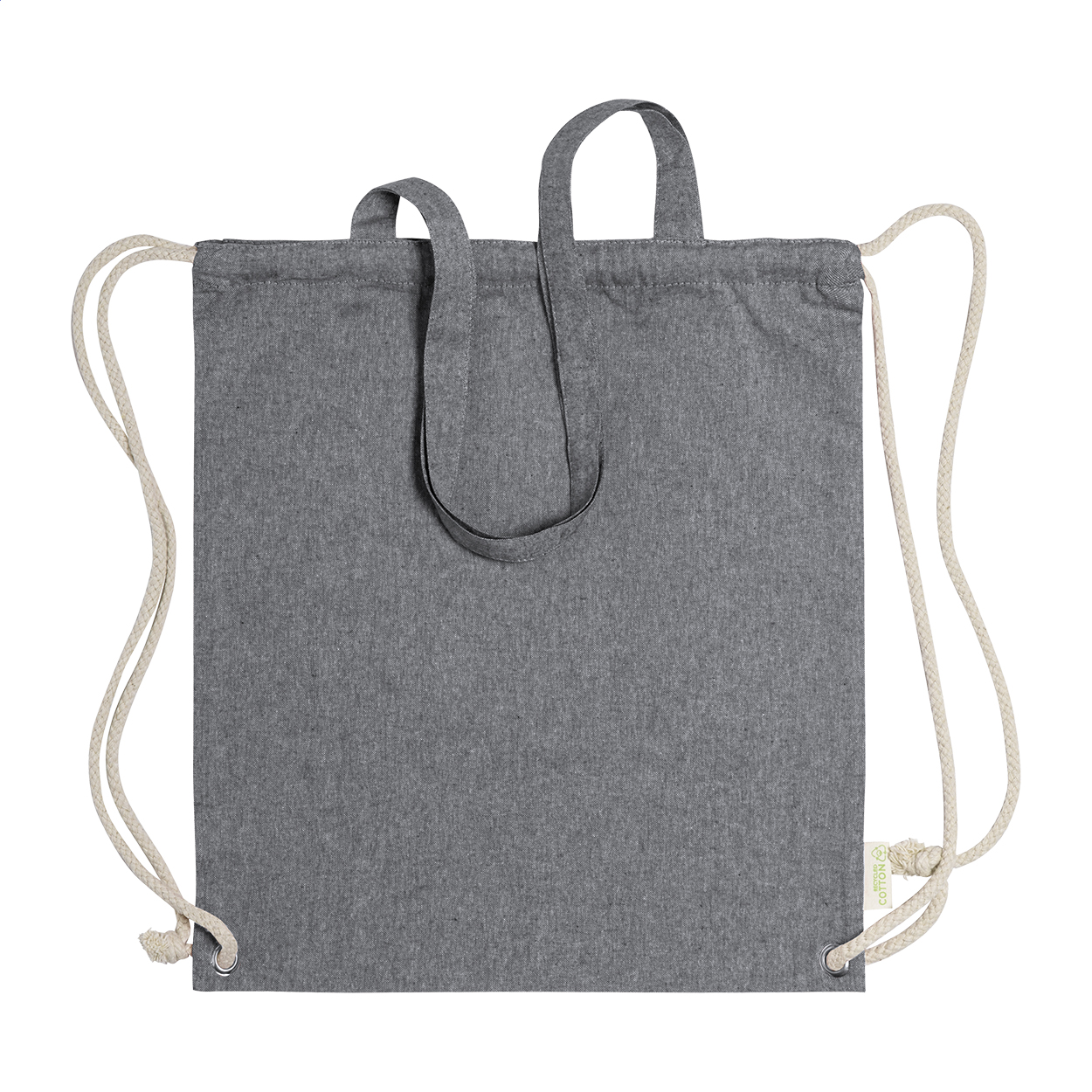 Sacca con coulisse Holbery in cotone riciclato con il tuo logo stampato con logo