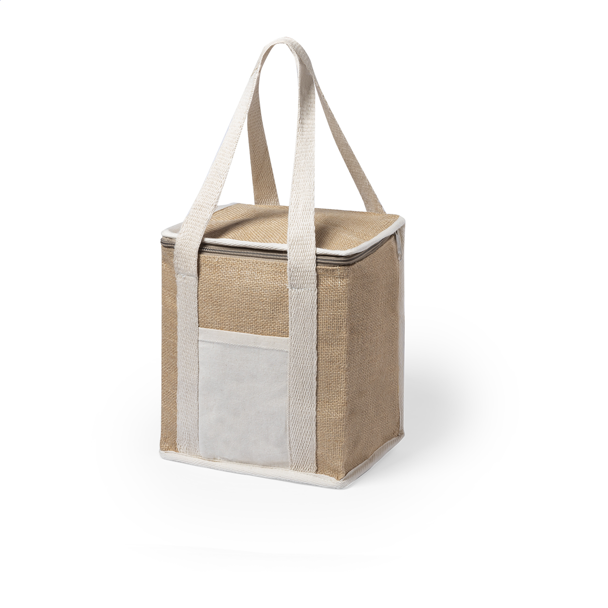 Borsa termica Concordia in juta e cotone laminati con il tuo logo stampato con logo