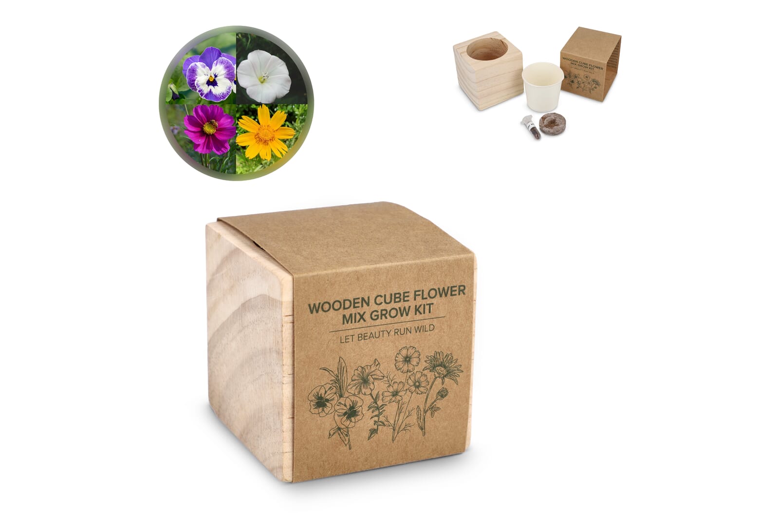 Set di fioriere in legno FSC - Mix di fiori