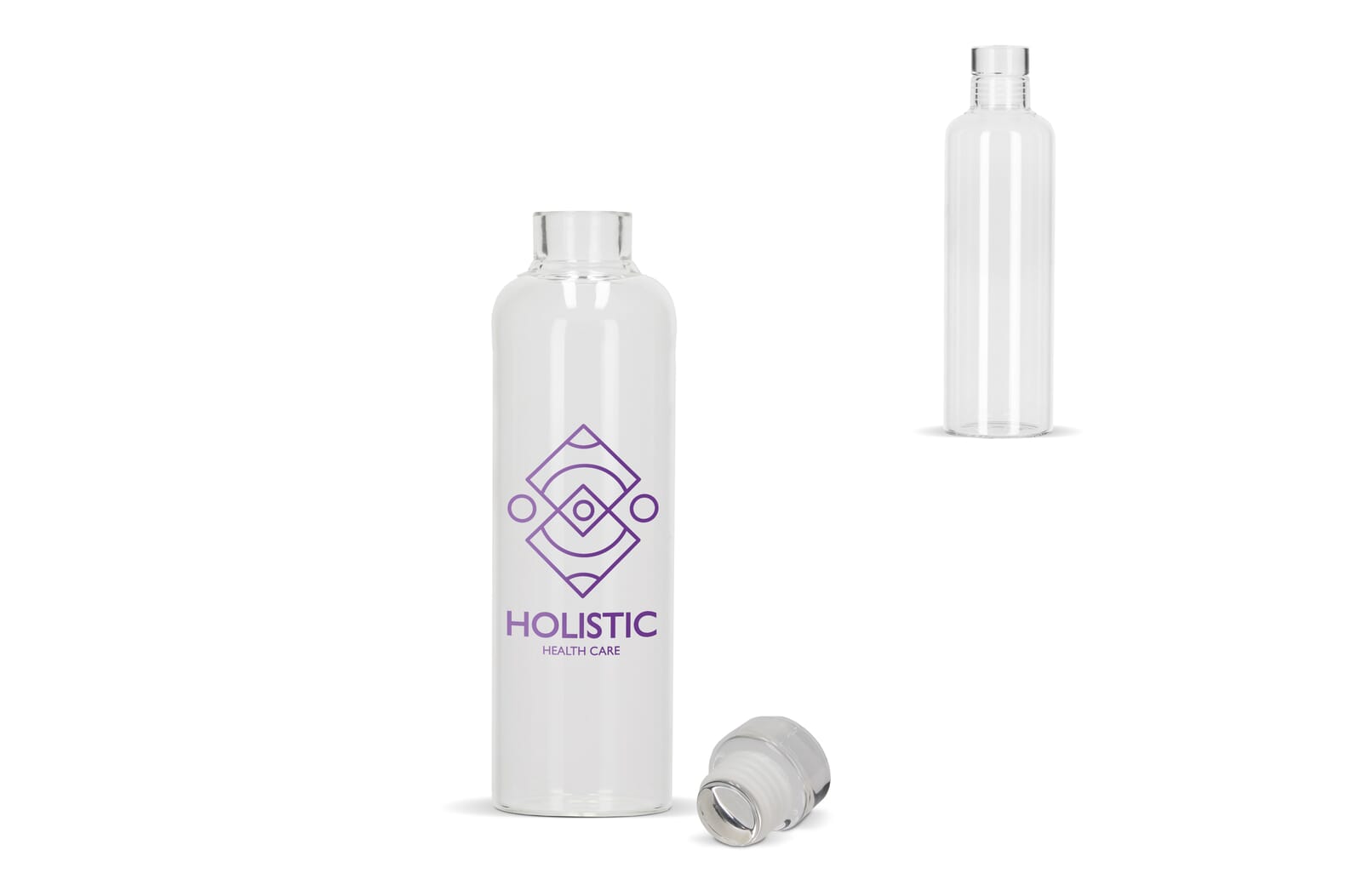 Bottiglia in vetro borosilicato 500 ml con tappo flessibile e logo