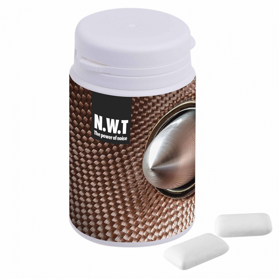 Barattolo di Gomma da Masticare Personalizzato da 40g con Etichetta a Colori Completa - Bienno