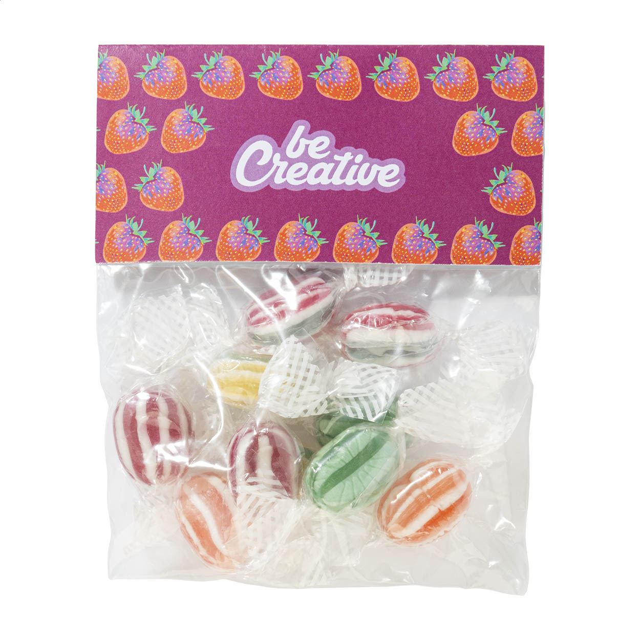 Sacchetto di caramelle CreaCandy Header con cartoncino stampato stampato con logo