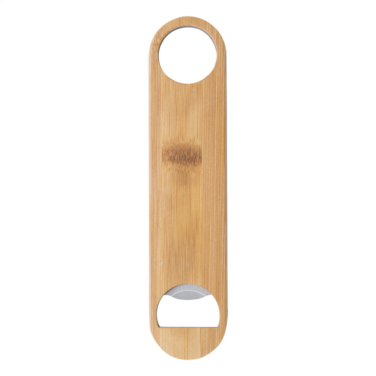 Apribottiglie speed Boojito in acciaio inox rivestito in bambù, logo