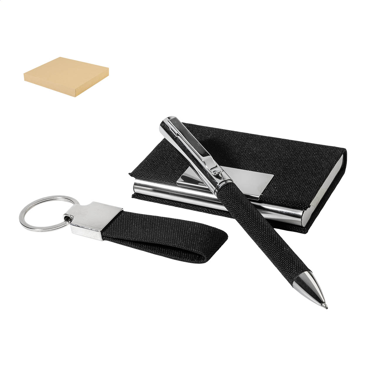 Set regalo aziendale Negotus 3 pezzi in RPET con penna e portabiglietti stampato con logo