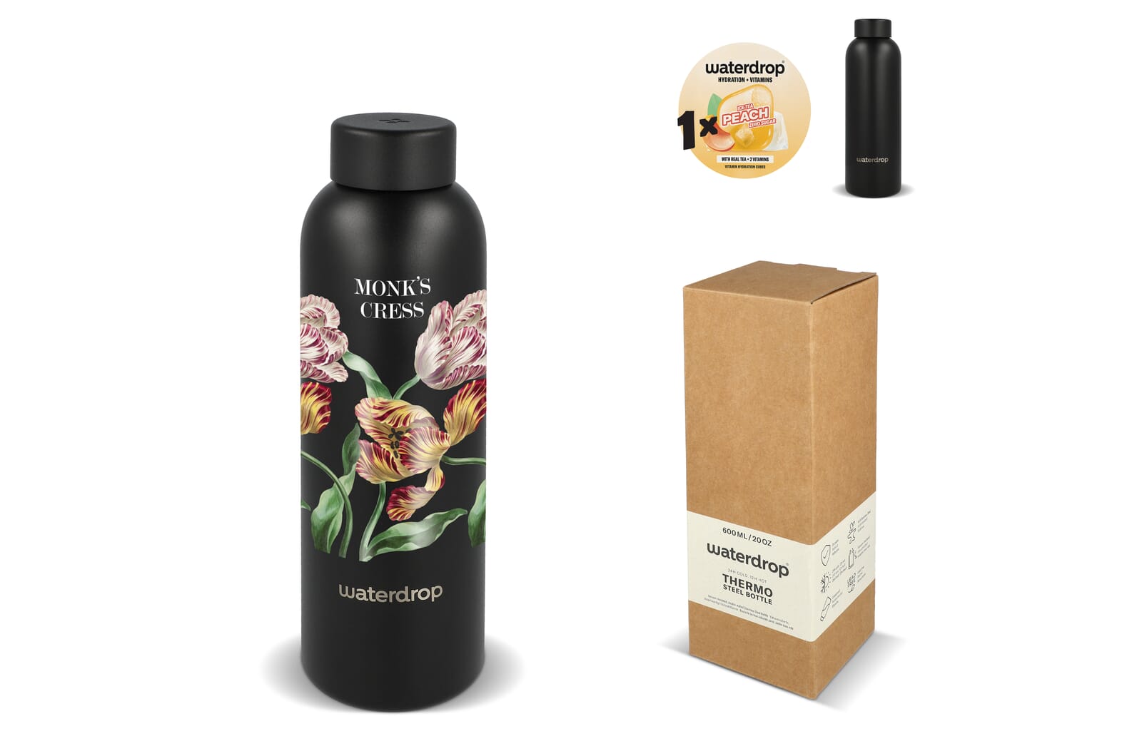 Bottiglia in acciaio inossidabile Waterdrop con tappo in acciaio 600 ml