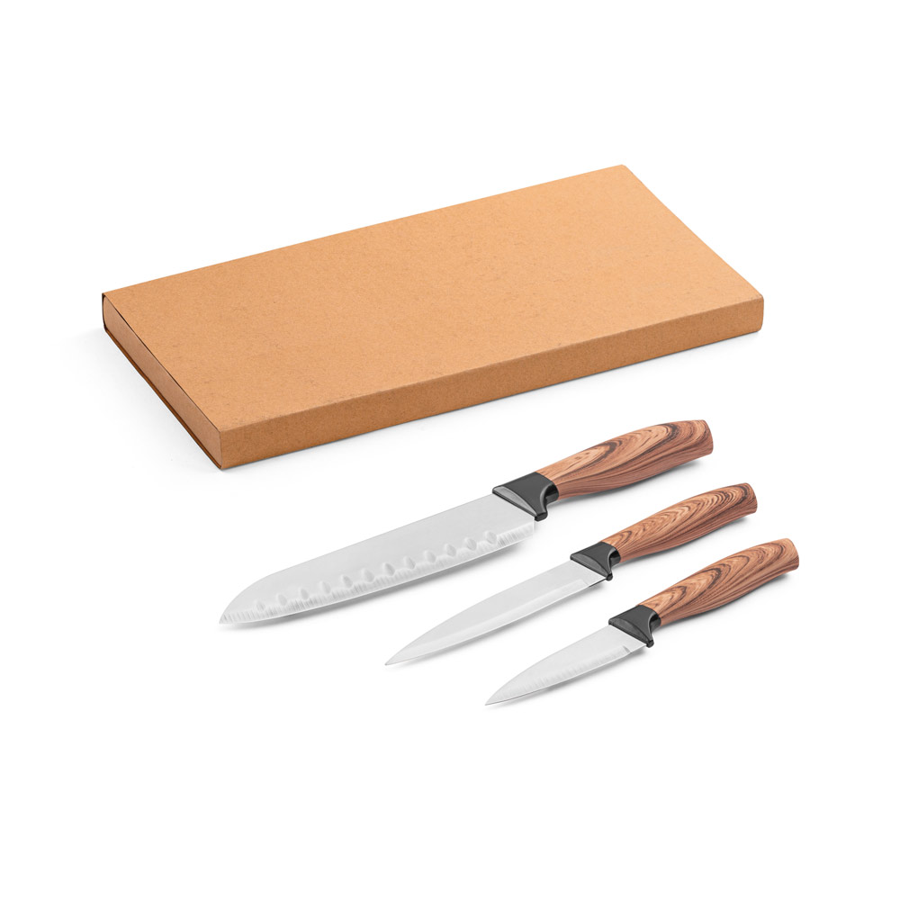 BAHARAT. Set di 3 coltelli da cucina con lame in acciaio inox e impugnature ergonomiche.