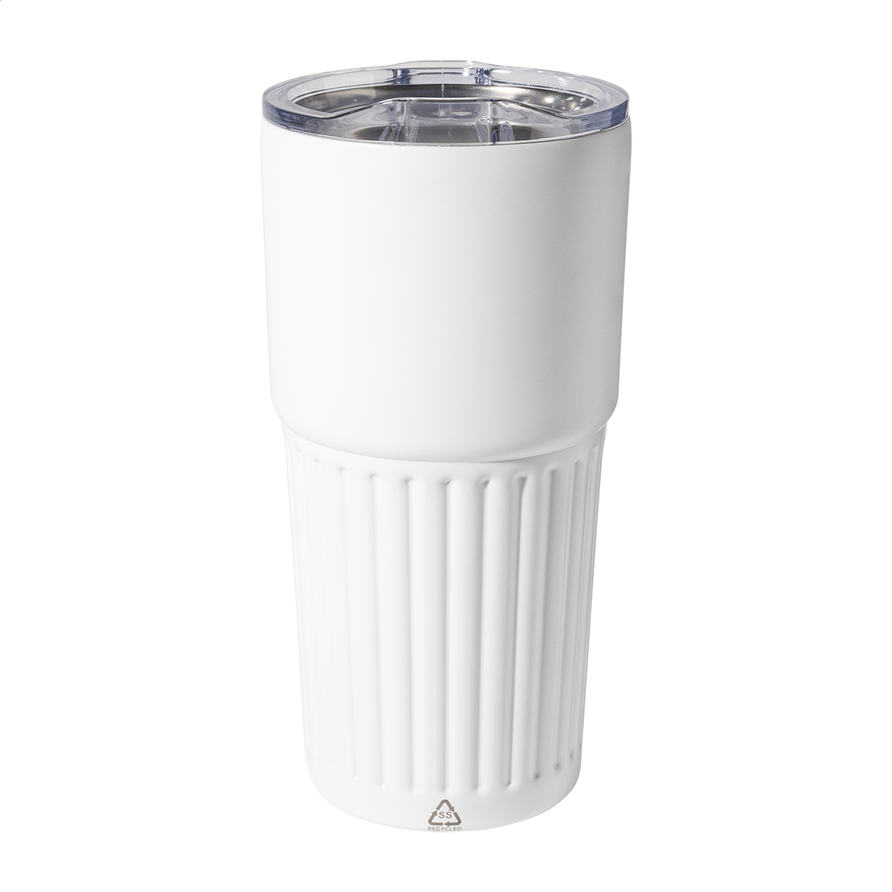 Bicchiere termico Streaky Tall in acciaio inox riciclato, 600 ml, con logo